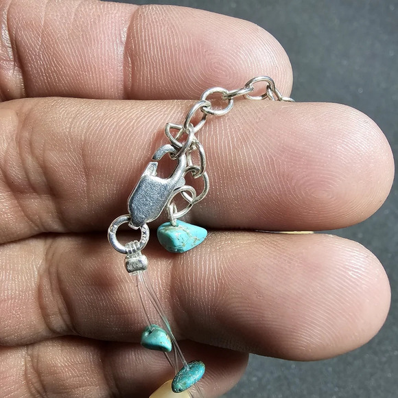 Three Strand Turquoise Nugget Bead Necklace With Sterling Silver Clasp 18 Inch s - Picture 3 of 5